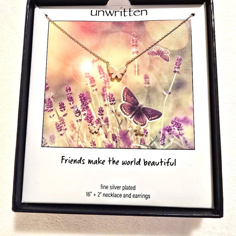NIWTUnwritten Fine Silver Plated Butterfly Necklace & Stud Earrings Set Macys